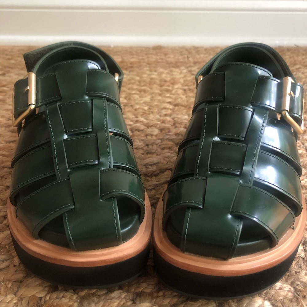 Loeffler Randall Dark Green Leather Fisherman Sandals - Picture 10 of 16